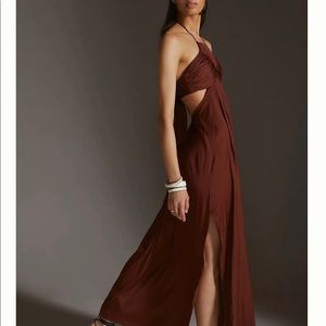 Anthropologie Tie-Back Halter Maxi Dress, Size M, brown